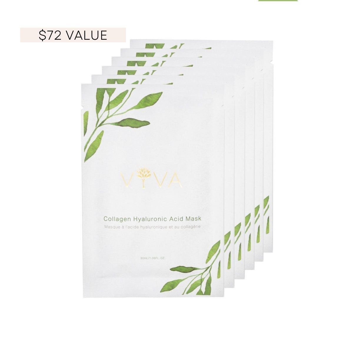 Viva Organics Collagen Hyaluronic Acid Sheet Mask - 6 Pack